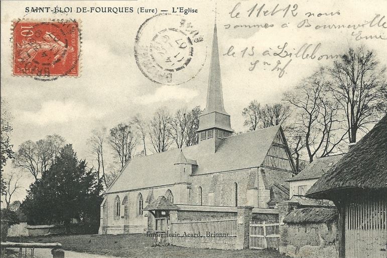 L'église et l'if de Saint-Eloi-de-Fourques en 1907